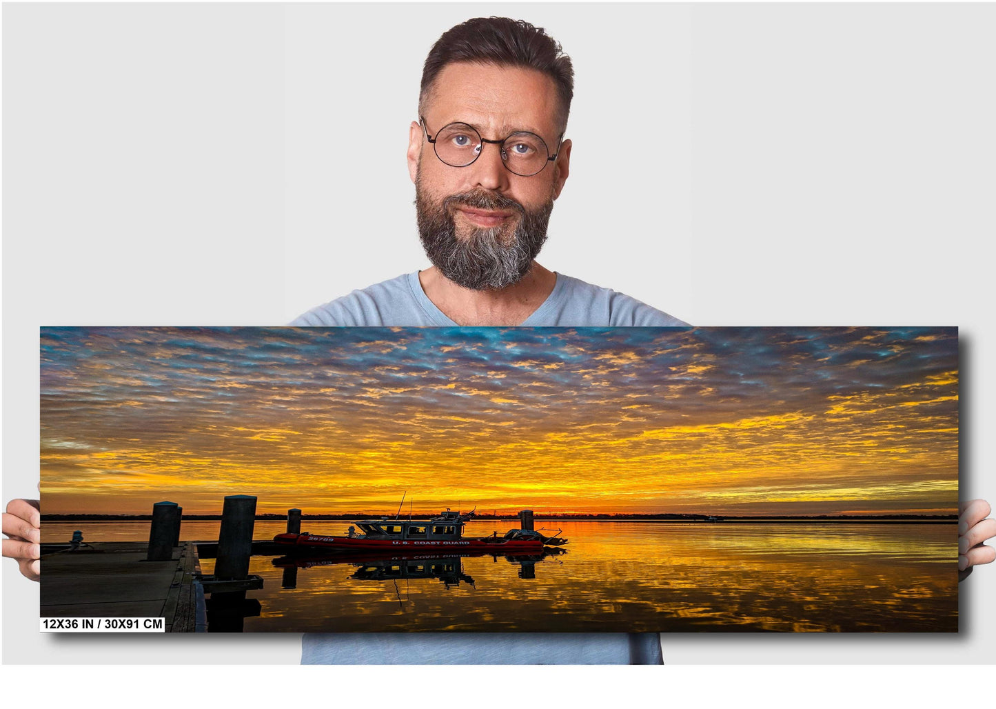 U.S. Coast Guard Wall Art – Nautical Photo Canvas | Vivid Sunrise Boat Print