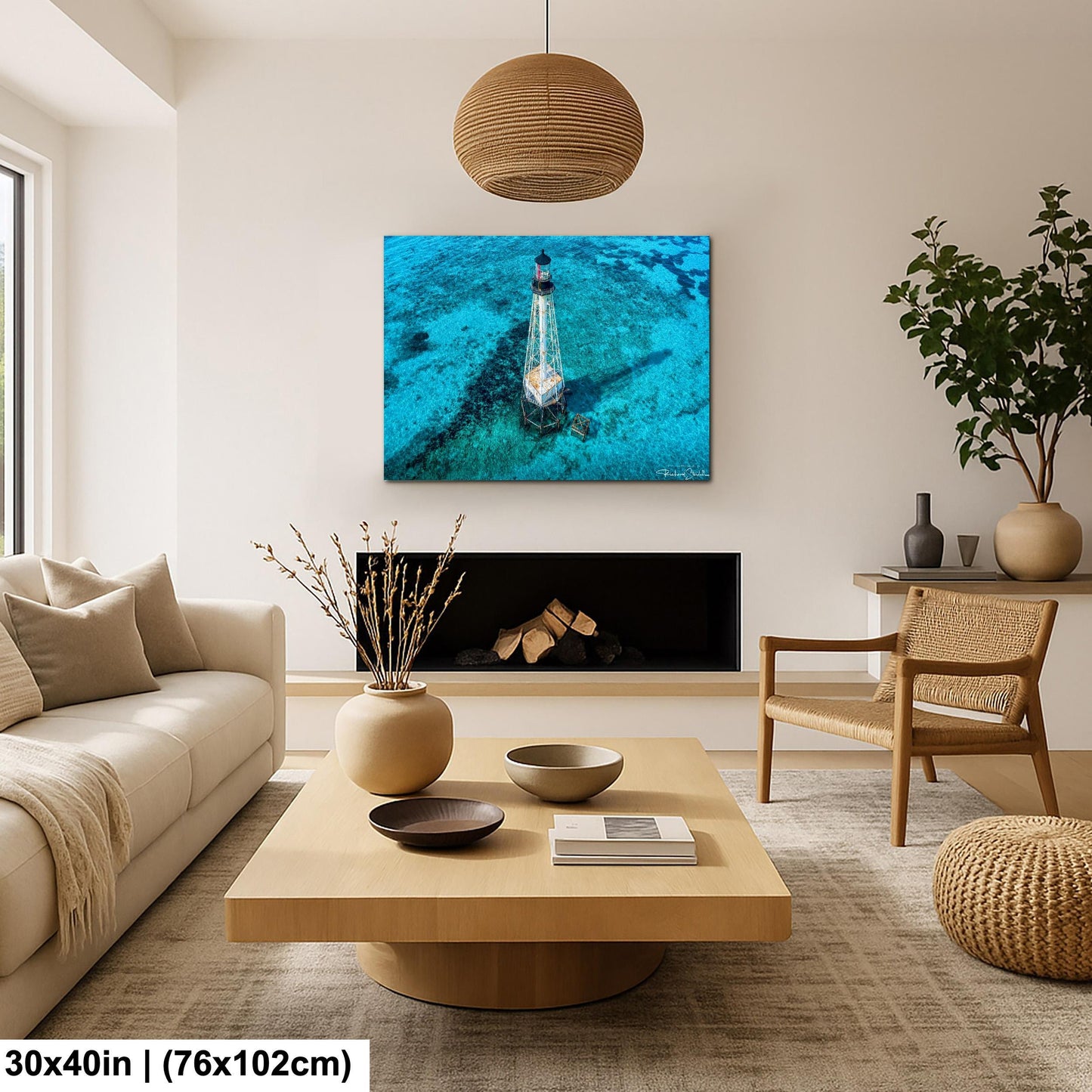 Lighthouse Wall Art – Florida Keys Coastal Wall Decor With Vibrant Coral Reef Print