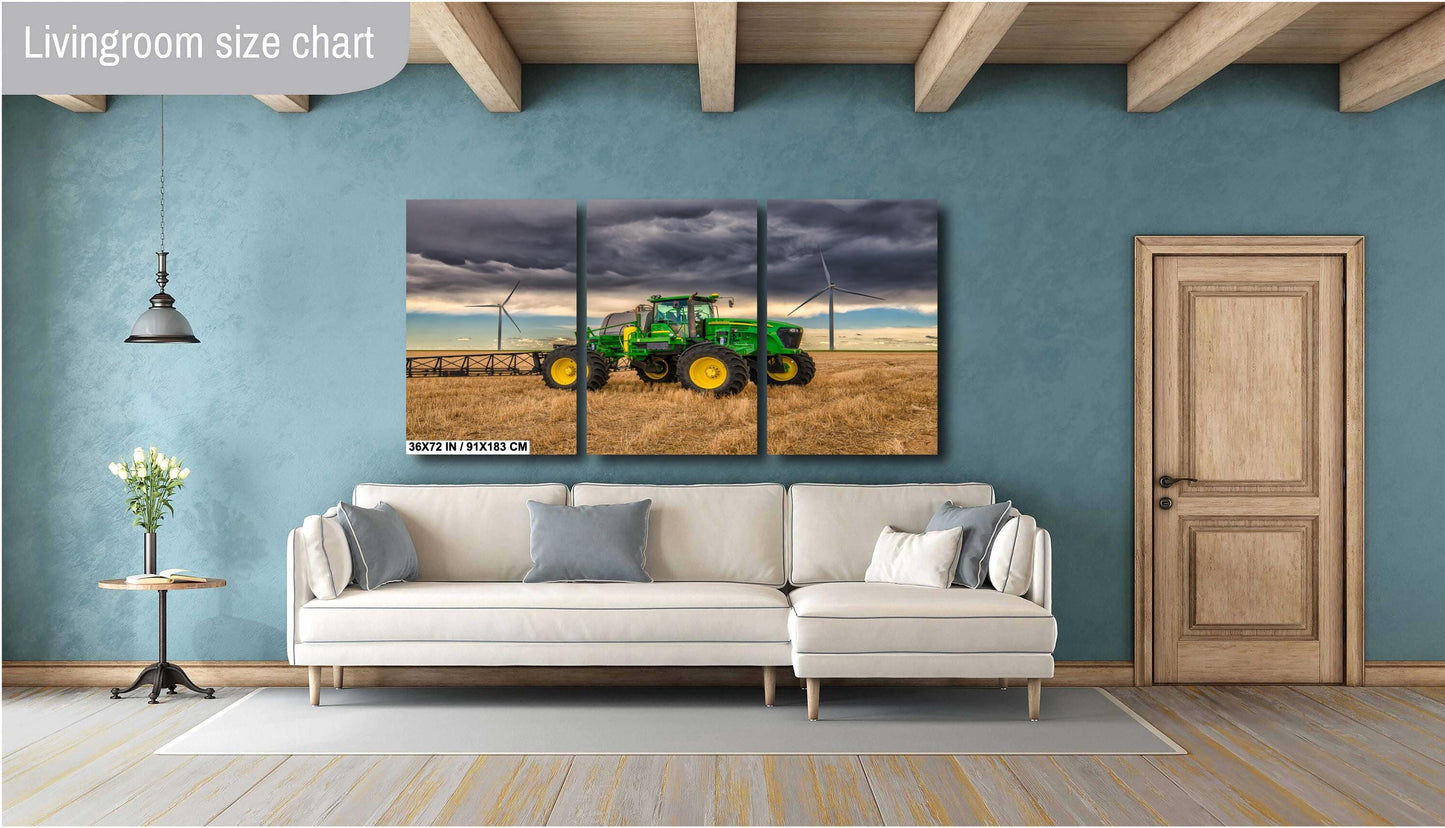 John Deere Tractor Wall Art - Dramatic Farm Landscape Print | Rustic Country Decor