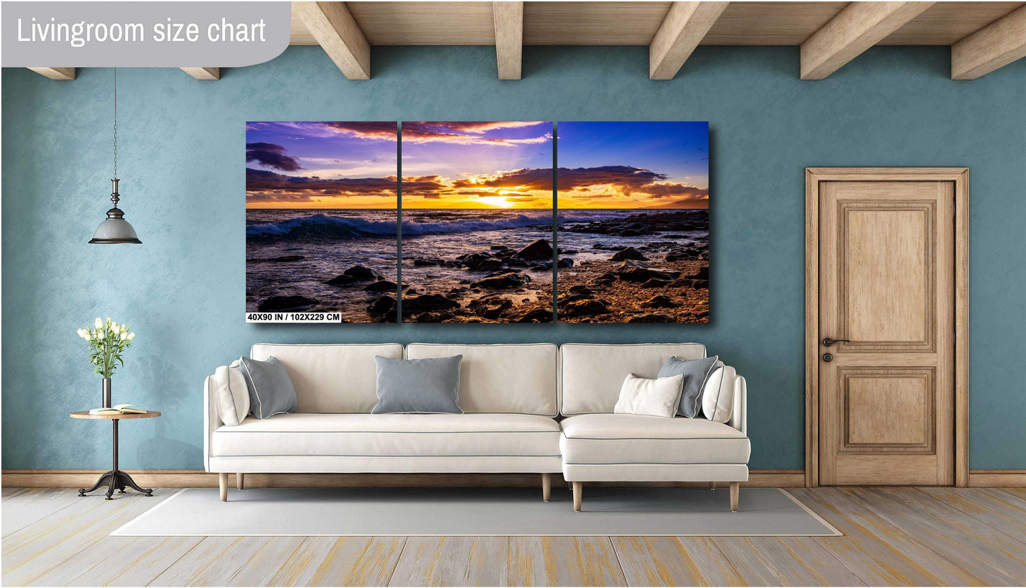 Maui Sunset Wall Art Print, Tropical Beach Landscape Décor for Living Room & Bedroom