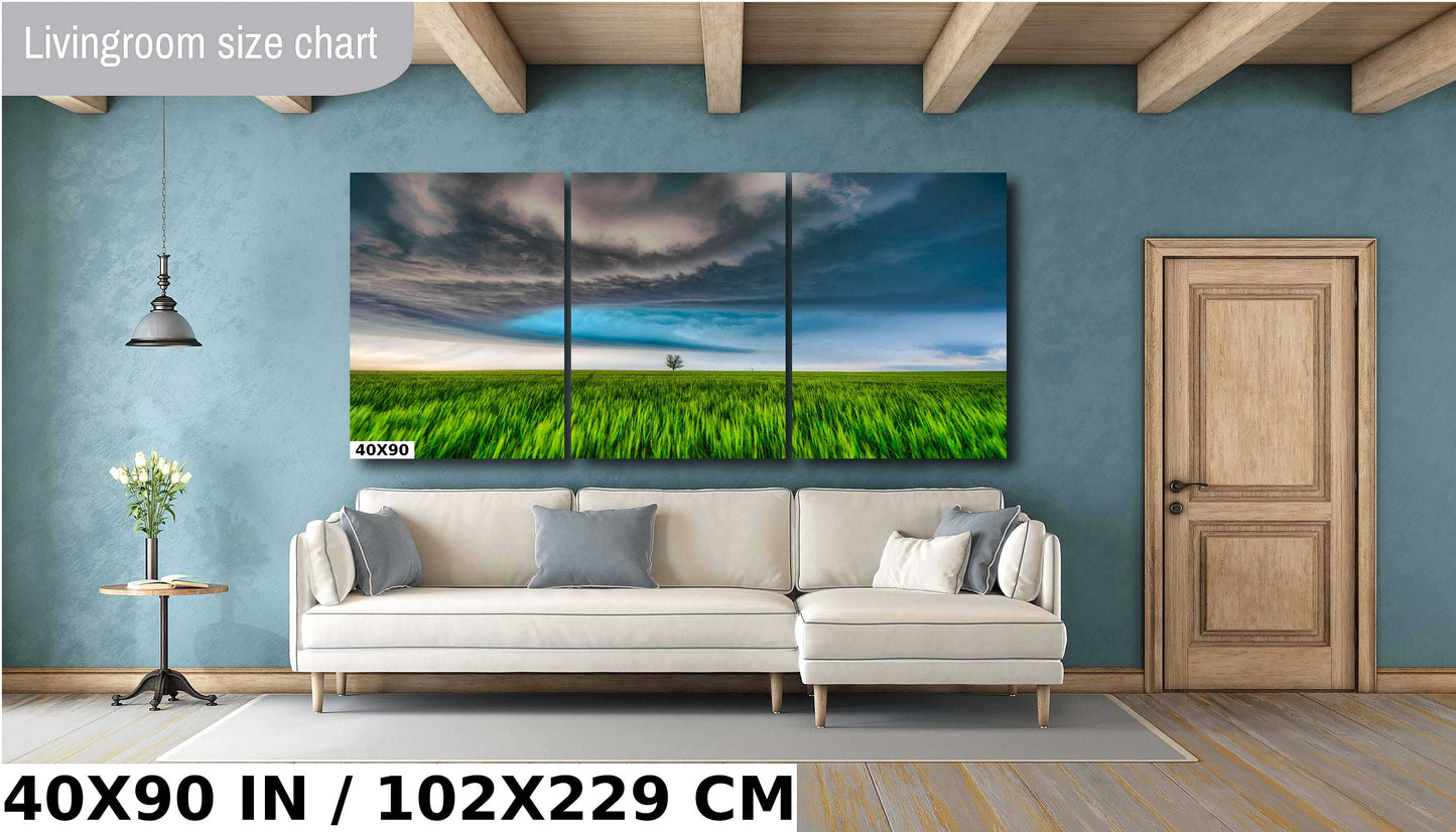 Stormy Supercell Wall Art – Dramatic Landscape Print With Lone Tree Artwork