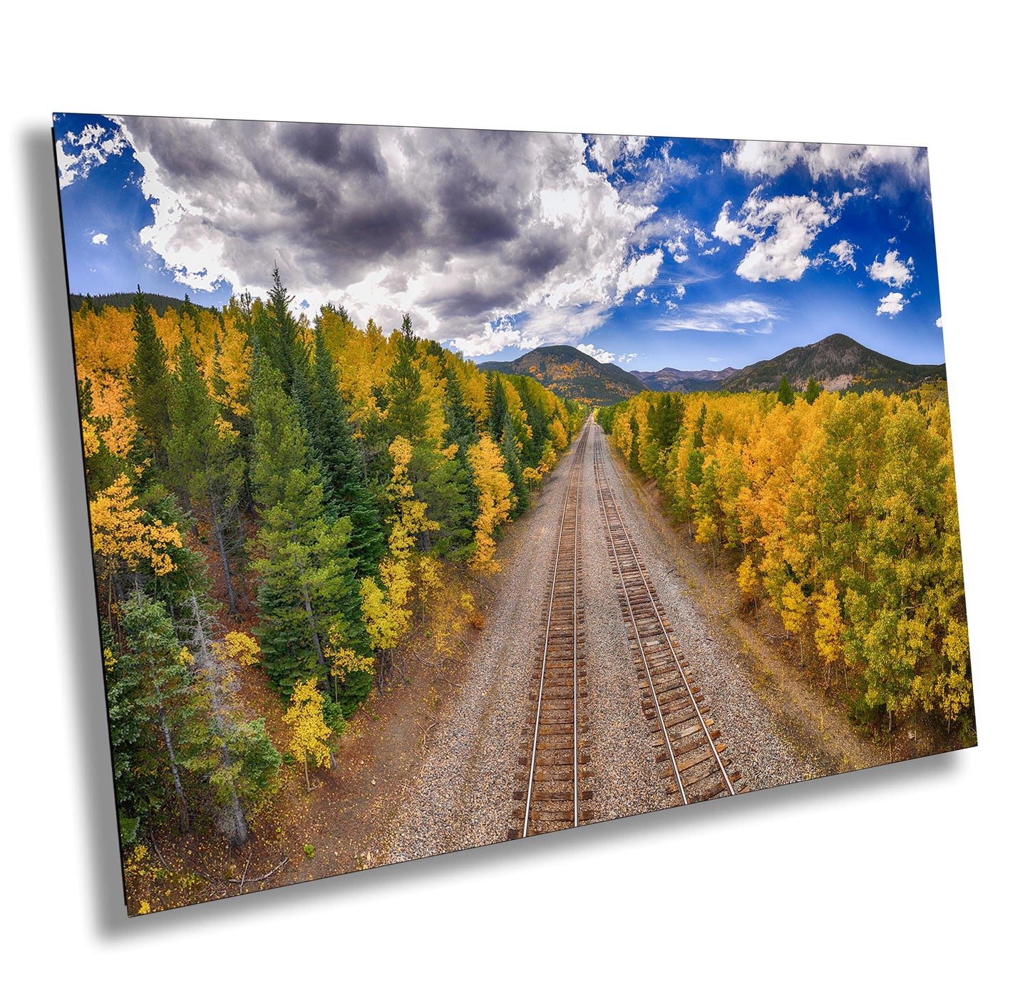 Autumn Railroad Wall Art - Fall Foliage Decor | Mountain Landscape Print Canvas
