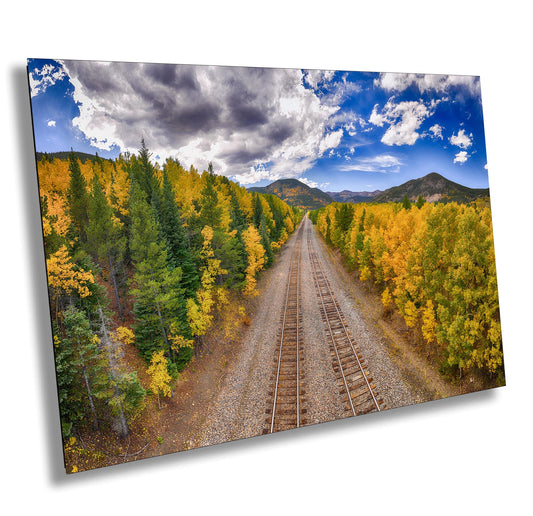 Autumn Railroad Wall Art - Fall Foliage Decor | Mountain Landscape Print Canvas