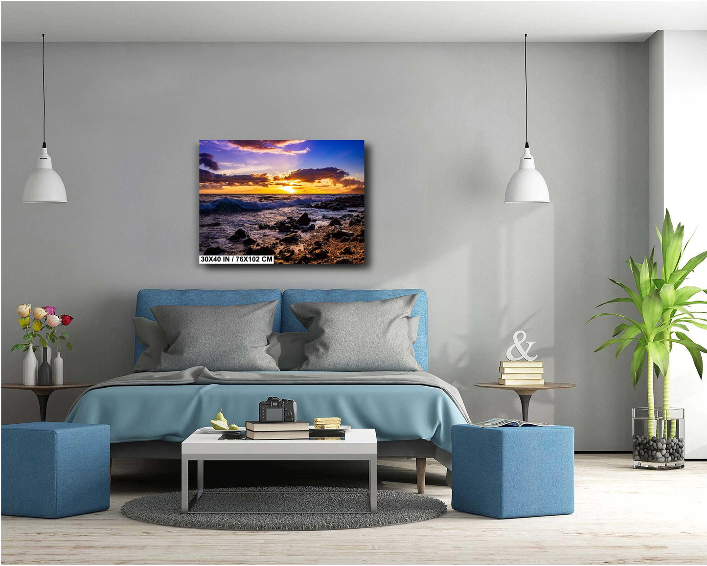 Maui Sunset Wall Art Print, Tropical Beach Landscape Décor for Living Room & Bedroom