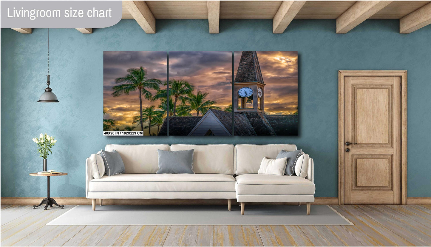 Maui Sunset Wall Art – Church Bell Tower Photo | Tropical Canvas Print