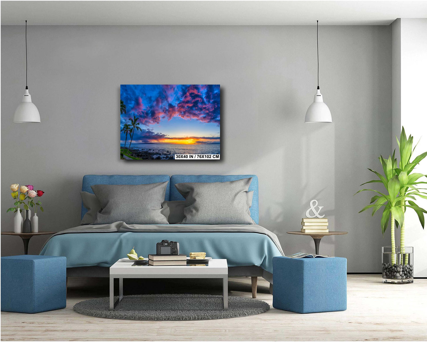 Maui Sunset Photo Print - Hawaii Wall Art | Palm Trees Canvas | Tropical Beach Decor