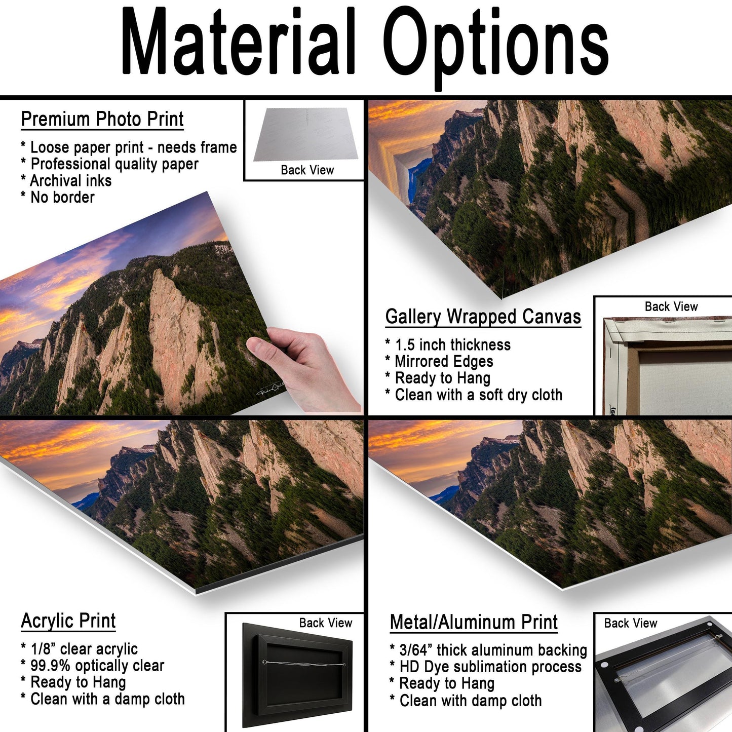 Boulder Flatirons Sunset Print: Colorado Mountain Wall Art (Canvas or Acrylic)