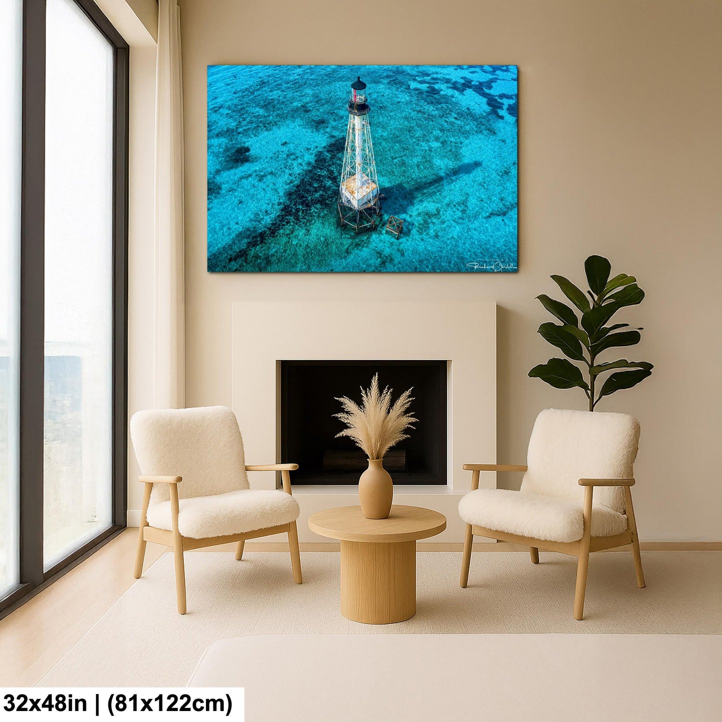 Lighthouse Wall Art – Florida Keys Coastal Wall Decor With Vibrant Coral Reef Print
