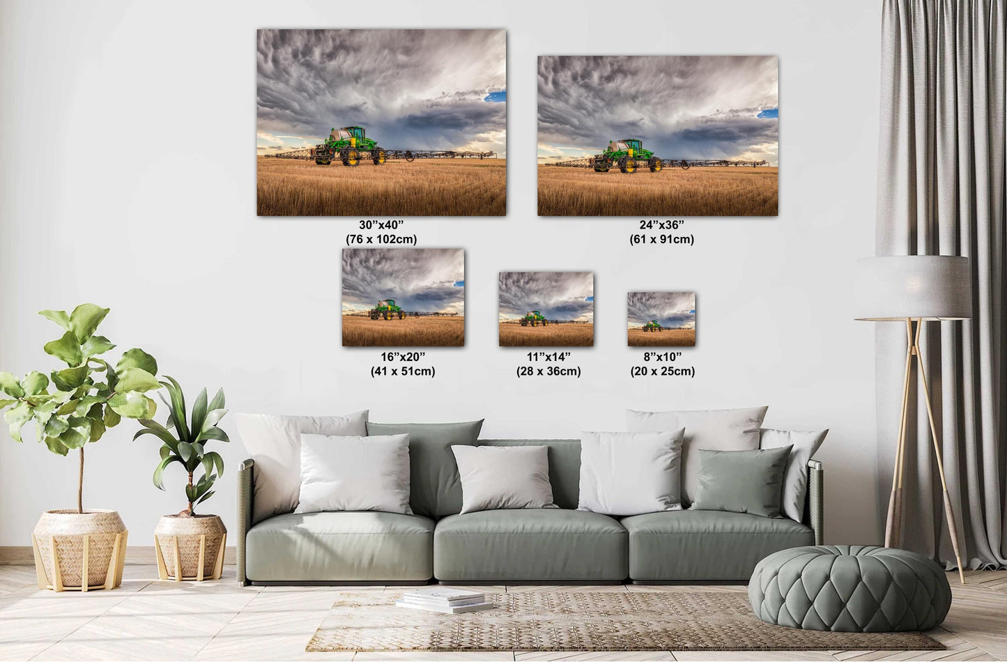 John Deere Tractor Wall Art - Rustic Farm Landscape Print With Stormy Sky