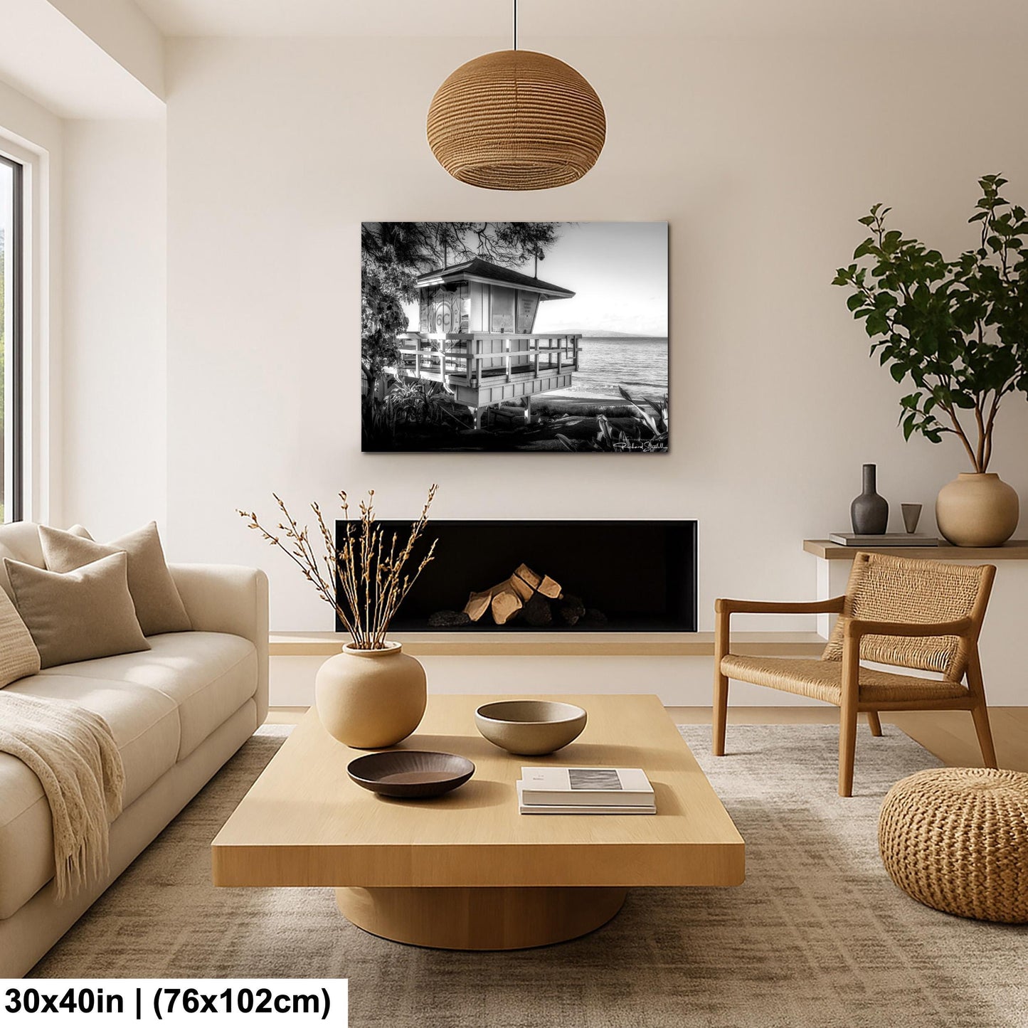 Maui Lifeguard Photo Print, Coastal Wall Art (Black & White)