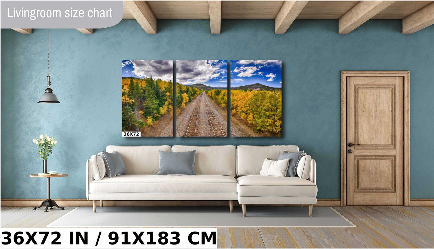 Autumn Railroad Wall Art - Fall Foliage Decor | Mountain Landscape Print Canvas