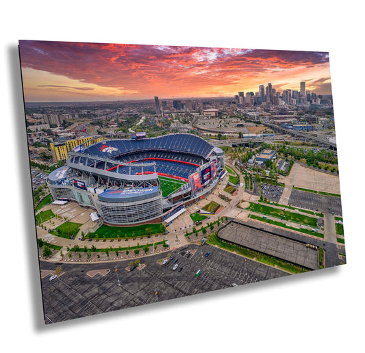 Denver Skyline Photo - Broncos Stadium Art | Mile High Stadium Print Canvas