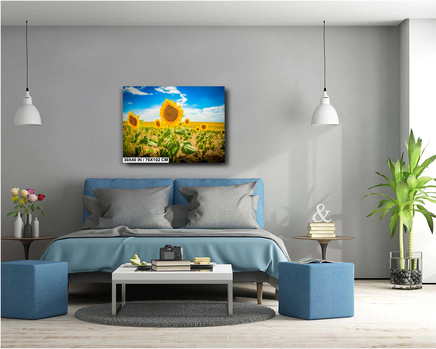 Sunflower Field Print - Vibrant Yellow Sunflower Canvas | Rustic Farmhouse Wall Art