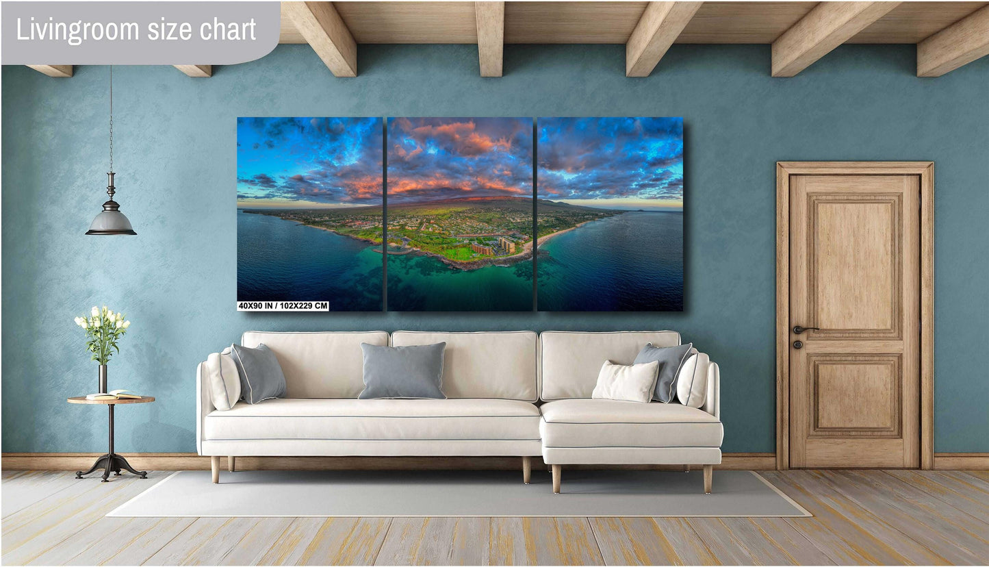 Maui Sunset Photo - Vibrant Ocean Sunset on South Kihei Print | Wailea Wall Art