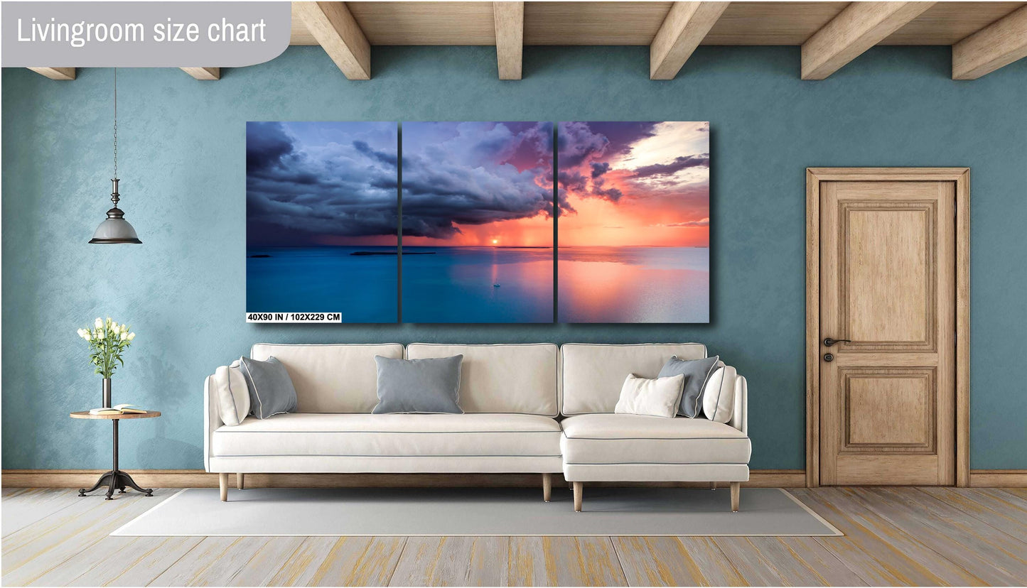 Sunset Ocean Wall Art - Tropical Seascape Art | Dramatic Sky Photo Canvas Print
