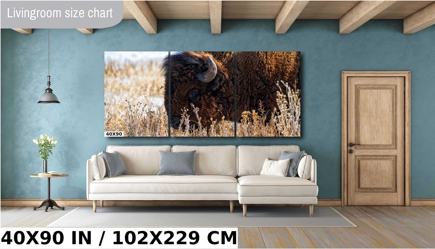 Bison Wall Art Print – Rustic Wildlife Canvas | Snowy Landscape Acrylic Decor