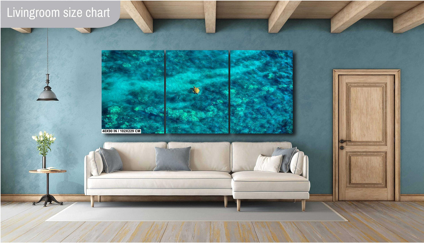 Sea Turtle Wall Art - Aerial Ocean Photography Print | Tropical Underwater Decor