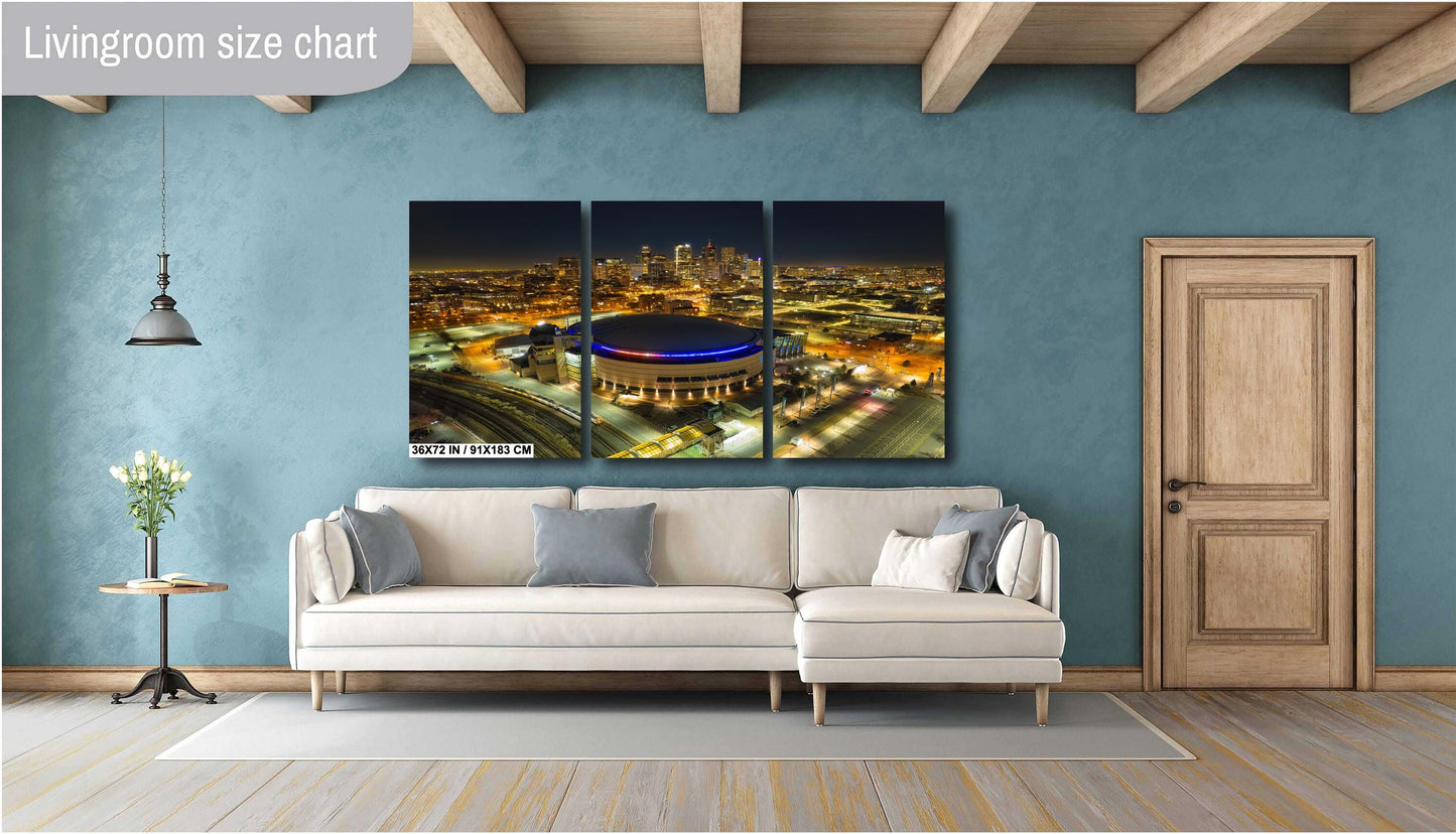 Denver Skyline Photo - Vibrant Cityscape Wall Art | Ball Arena Night Print