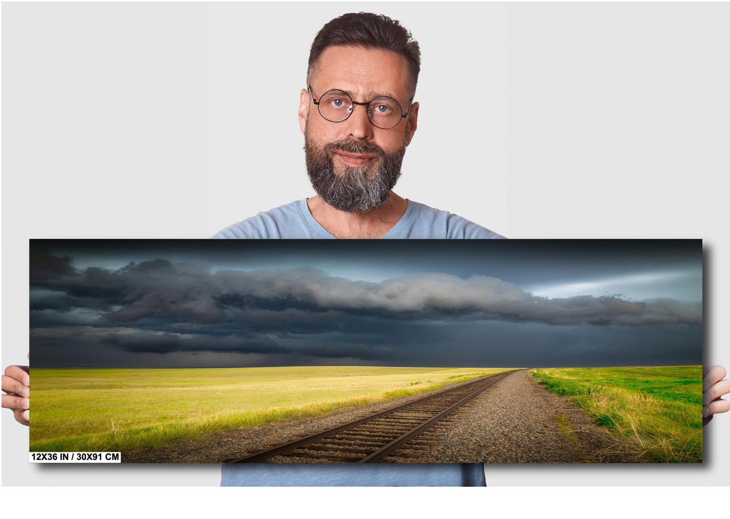 Railroad Storm Wall Art - Scenic Landscape Print | Ready to Hang Canvas