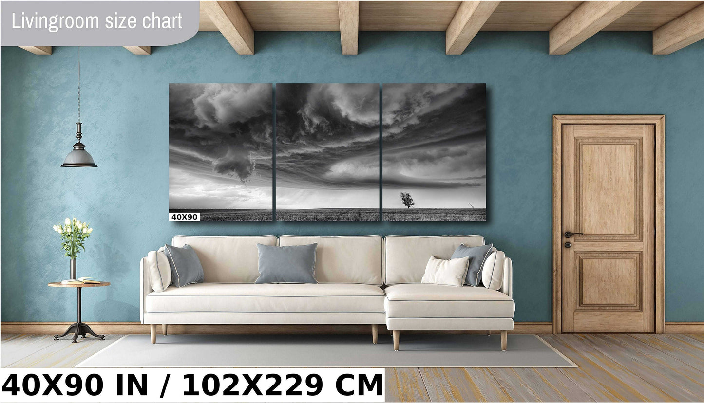Black and White Storm Cloud Art – Dramatic Supercell Nature Print Canvas