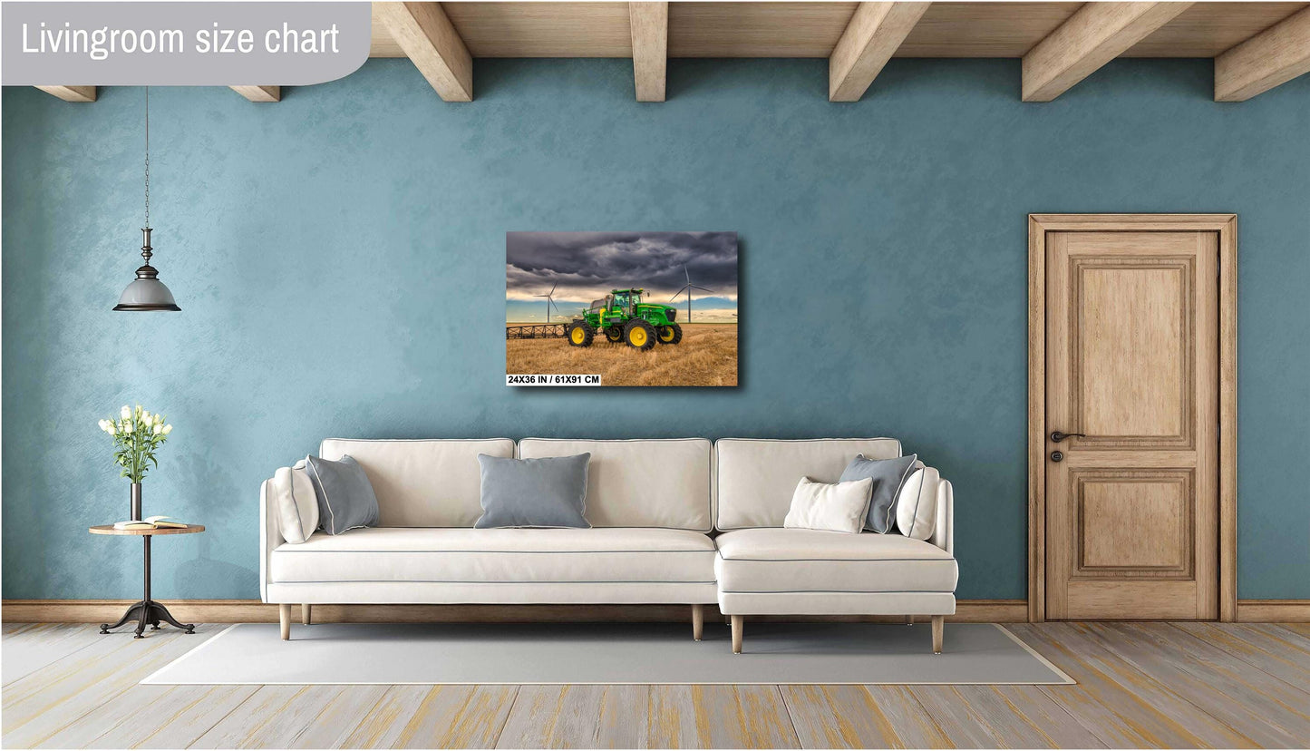John Deere Tractor Wall Art - Dramatic Farm Landscape Print | Rustic Country Decor