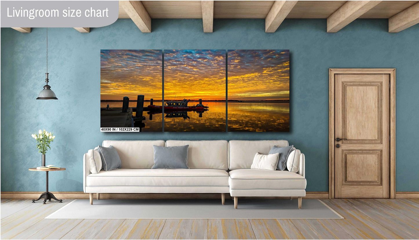 U.S. Coast Guard Wall Art – Nautical Photo Canvas | Vivid Sunrise Boat Print
