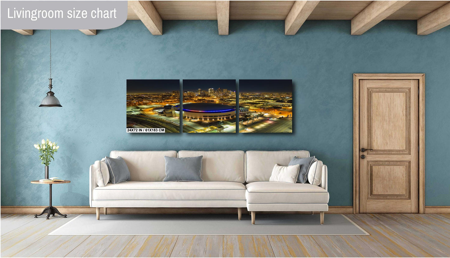 Denver Skyline Photo - Vibrant Cityscape Wall Art | Ball Arena Night Print