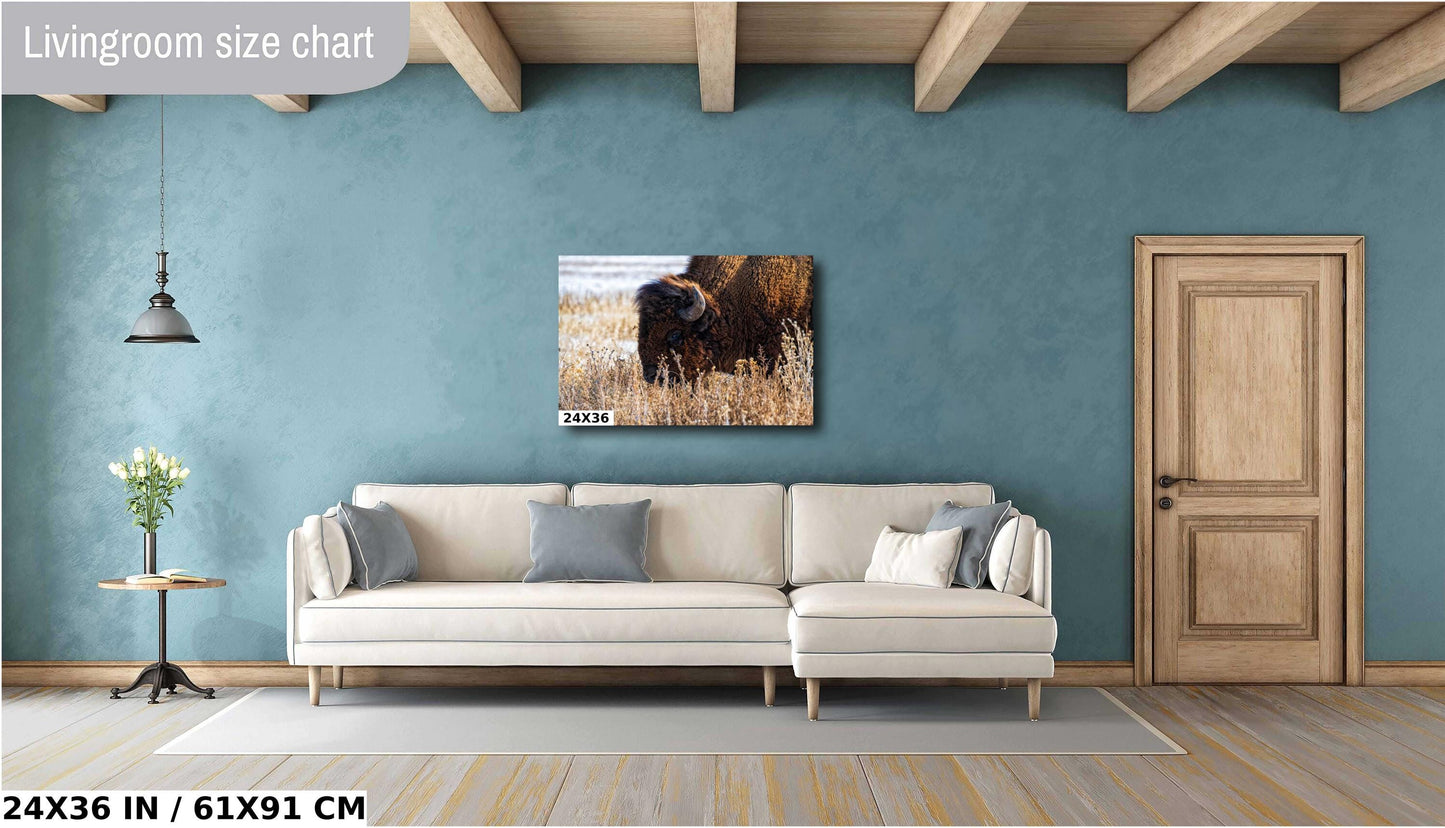 Bison Wall Art Print – Rustic Wildlife Canvas | Snowy Landscape Acrylic Decor