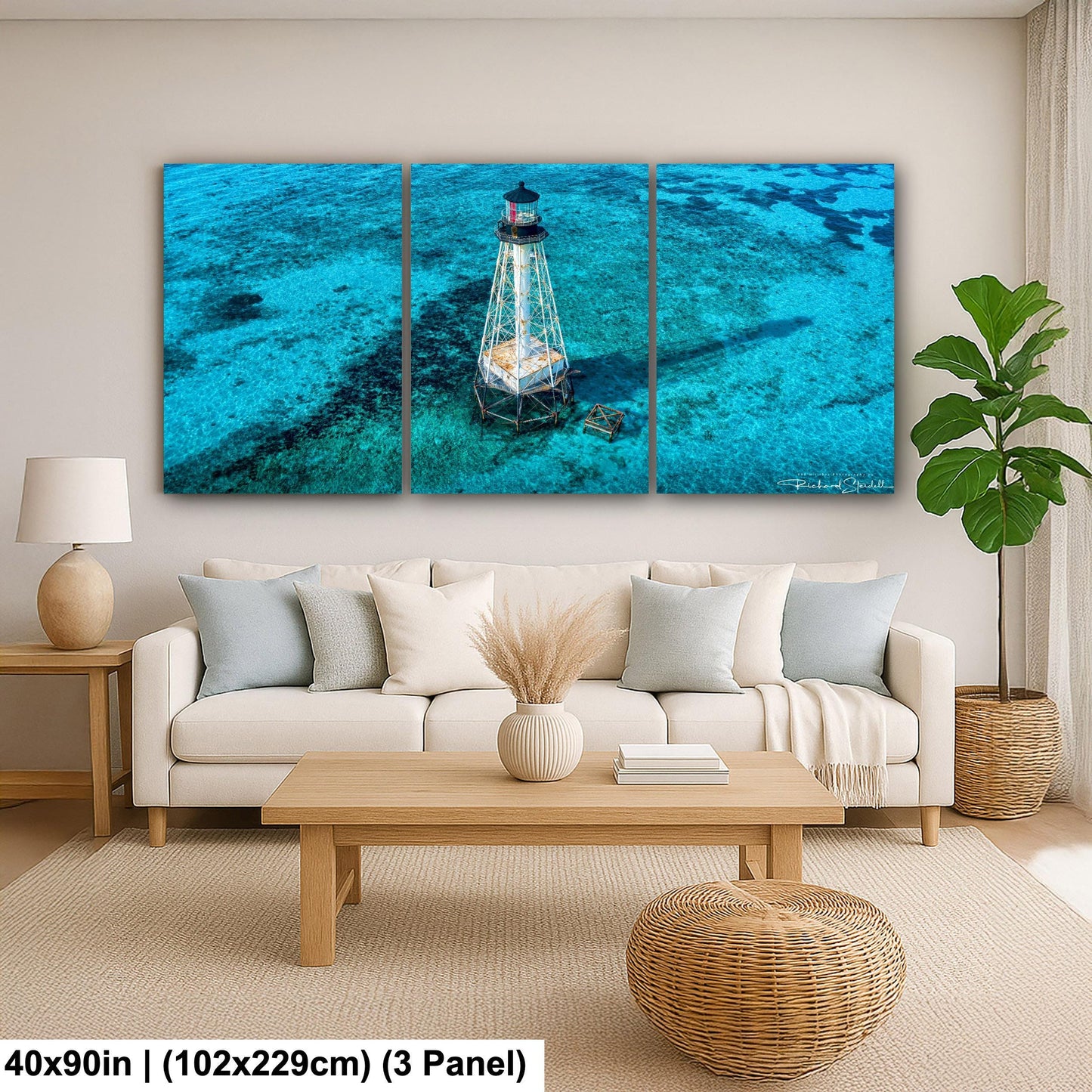 Lighthouse Wall Art – Florida Keys Coastal Wall Decor With Vibrant Coral Reef Print
