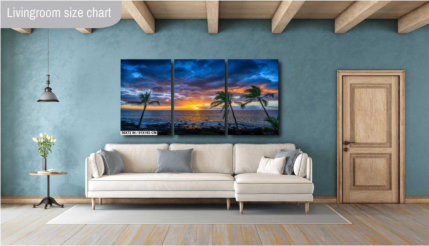 Maui Sunset Photo Print – Hawaii Wall Art | Tropical Palm Canvas Decor