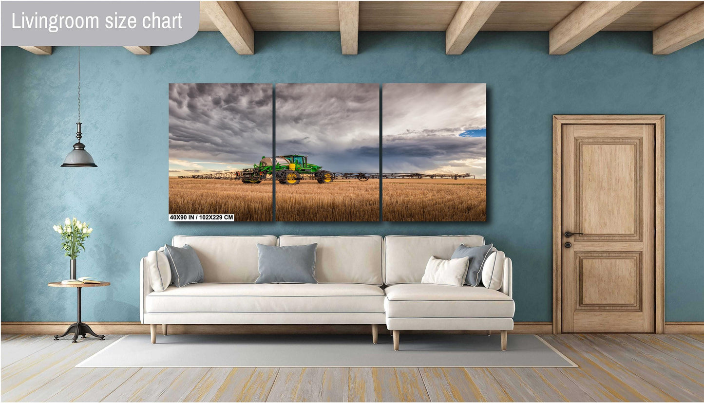 John Deere Tractor Wall Art - Rustic Farm Landscape Print With Stormy Sky