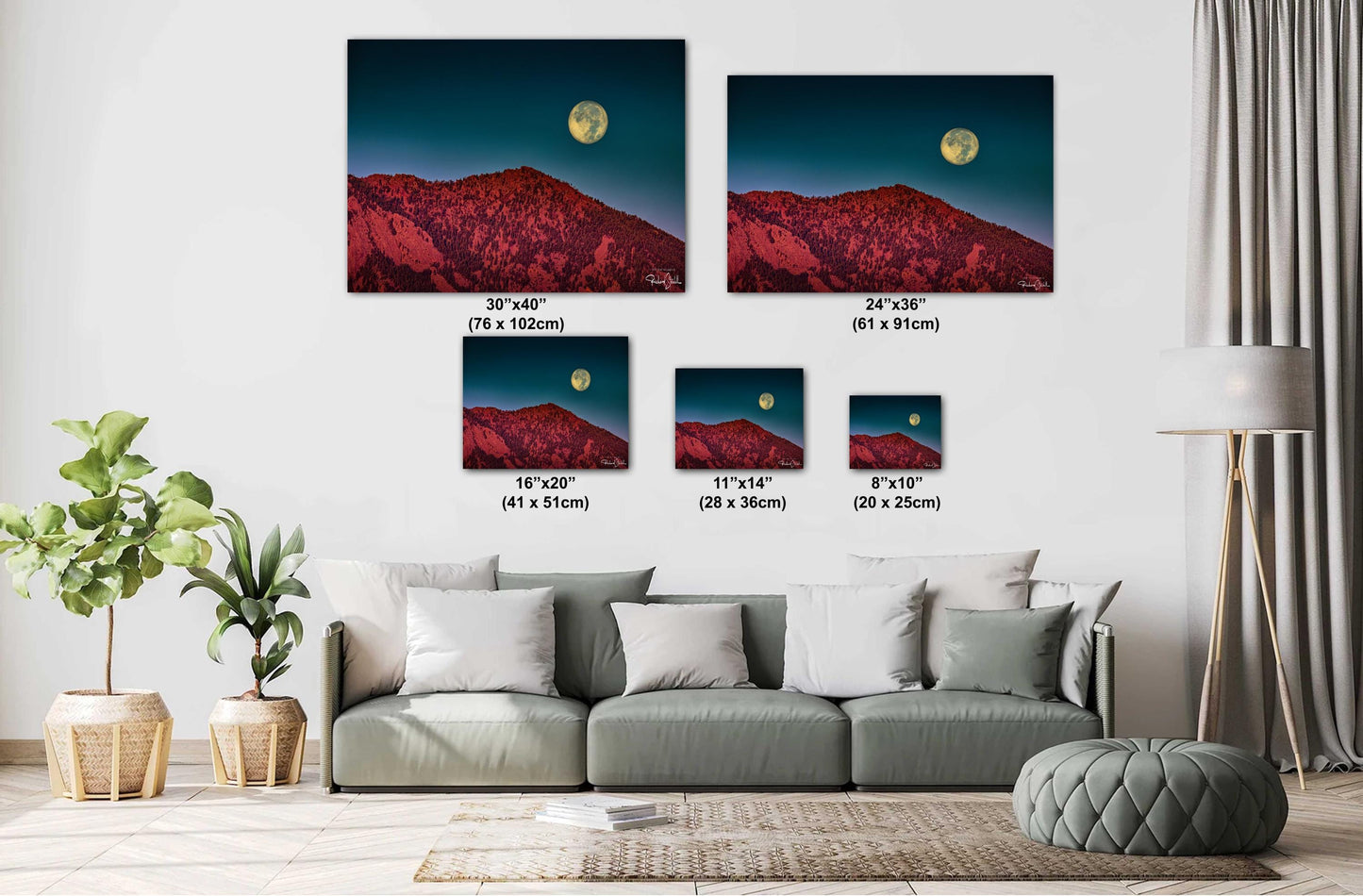 Boulder Flatirons Wall Art – Full Moon Sunrise Print | Colorado Mountain Decor