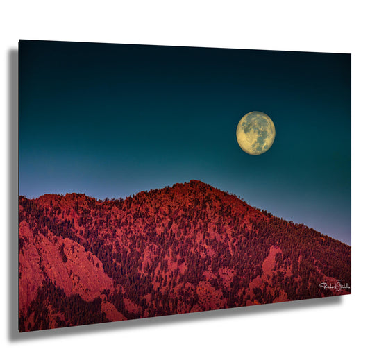 Boulder Flatirons Wall Art – Full Moon Sunrise Print | Colorado Mountain Decor