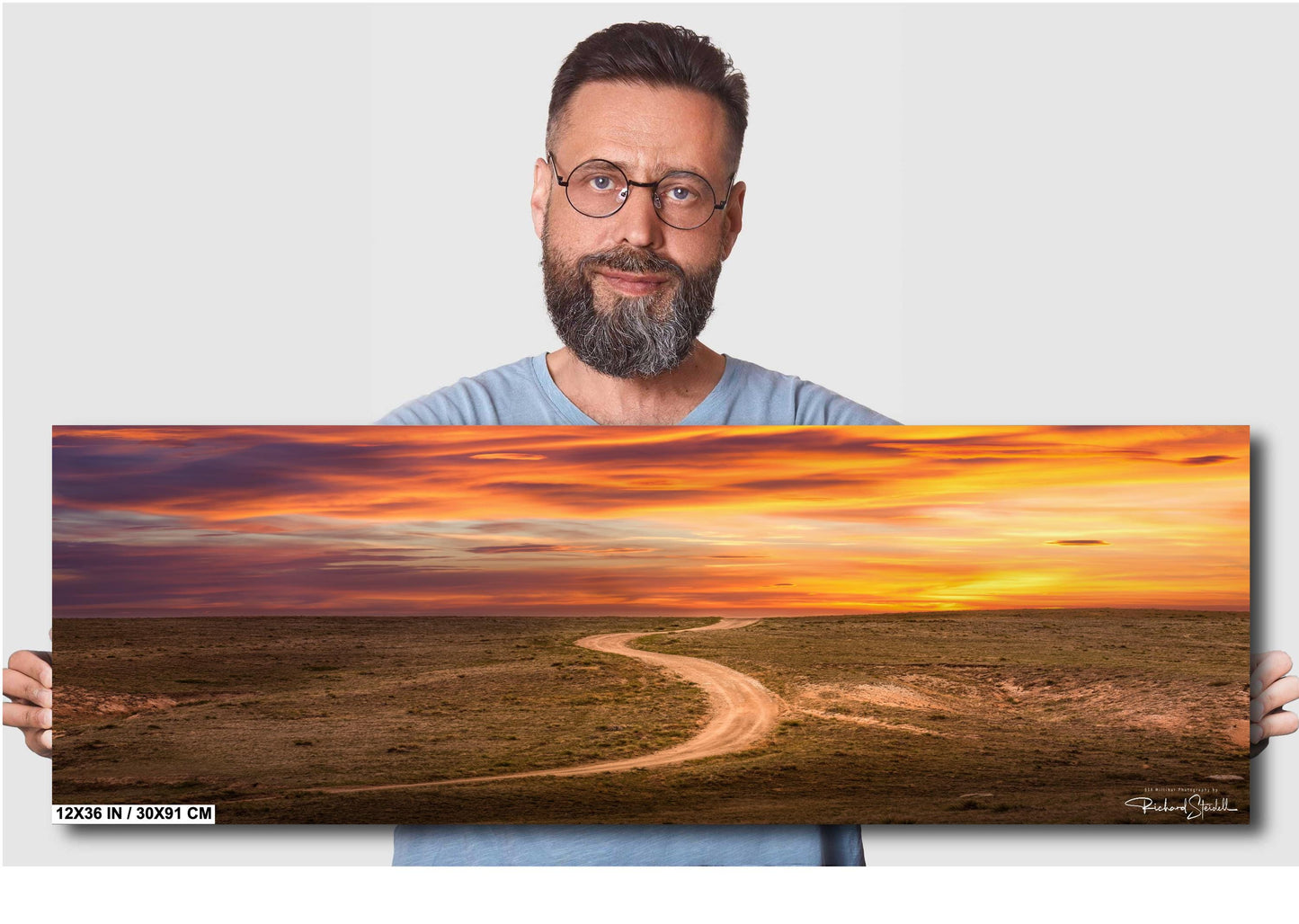 Colorado Sunset Wall Art – Vibrant Sky Artwork | Curved Dirt Road Rustic Home Decor