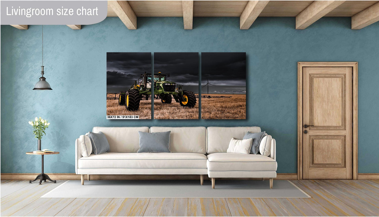 John Deere Tractor Wall Art - Dramatic Farm Landscape Print | Rustic Country Decor