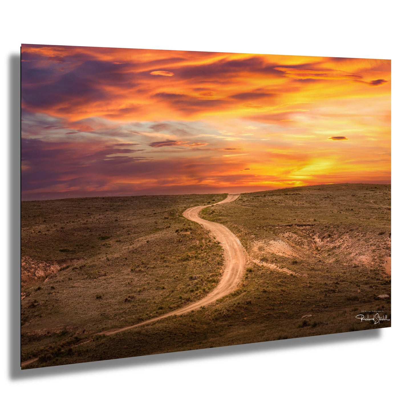 Colorado Sunset Wall Art – Vibrant Sky Artwork | Curved Dirt Road Rustic Home Decor