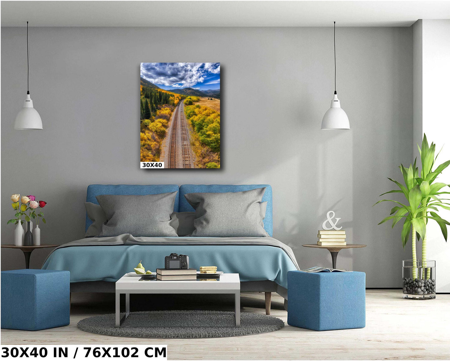 Railroad Wall Decor – Autumn Landscape Art | Rustic Train Canvas & Cozy Fall Vibes Gift