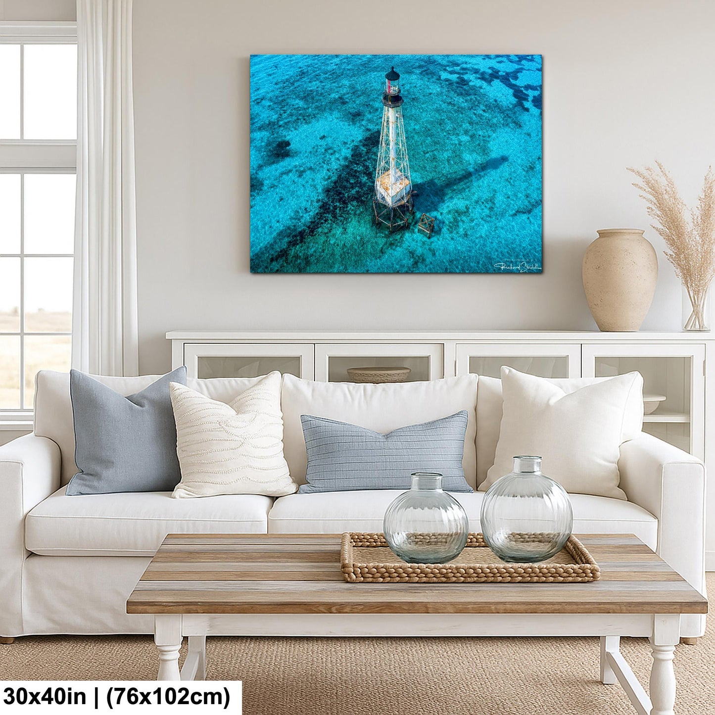 Lighthouse Wall Art – Florida Keys Coastal Wall Decor With Vibrant Coral Reef Print