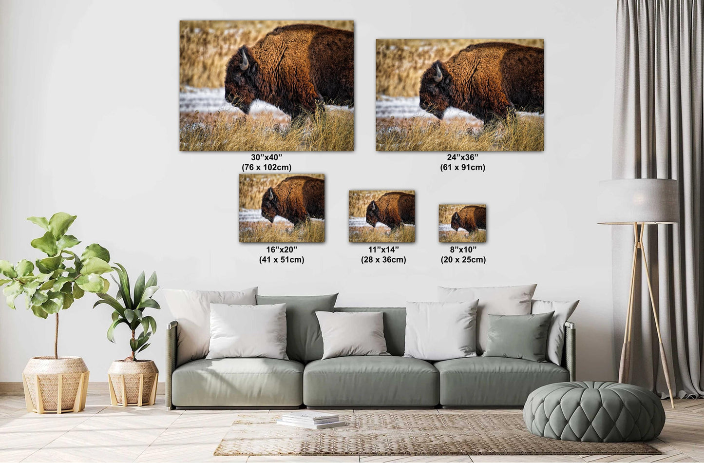 Buffalo Wall Art - Rustic Bison Snow Scene Canvas & Wildlife Metal Print