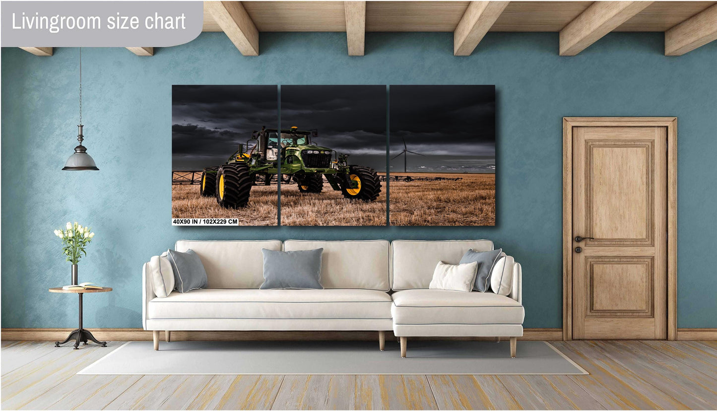 John Deere Tractor Wall Art - Dramatic Farm Landscape Print | Rustic Country Decor
