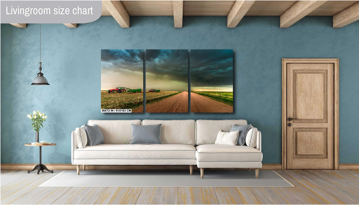 Tractor Wall Art - Dramatic Farm Landscape Print | Rustic Country Decor