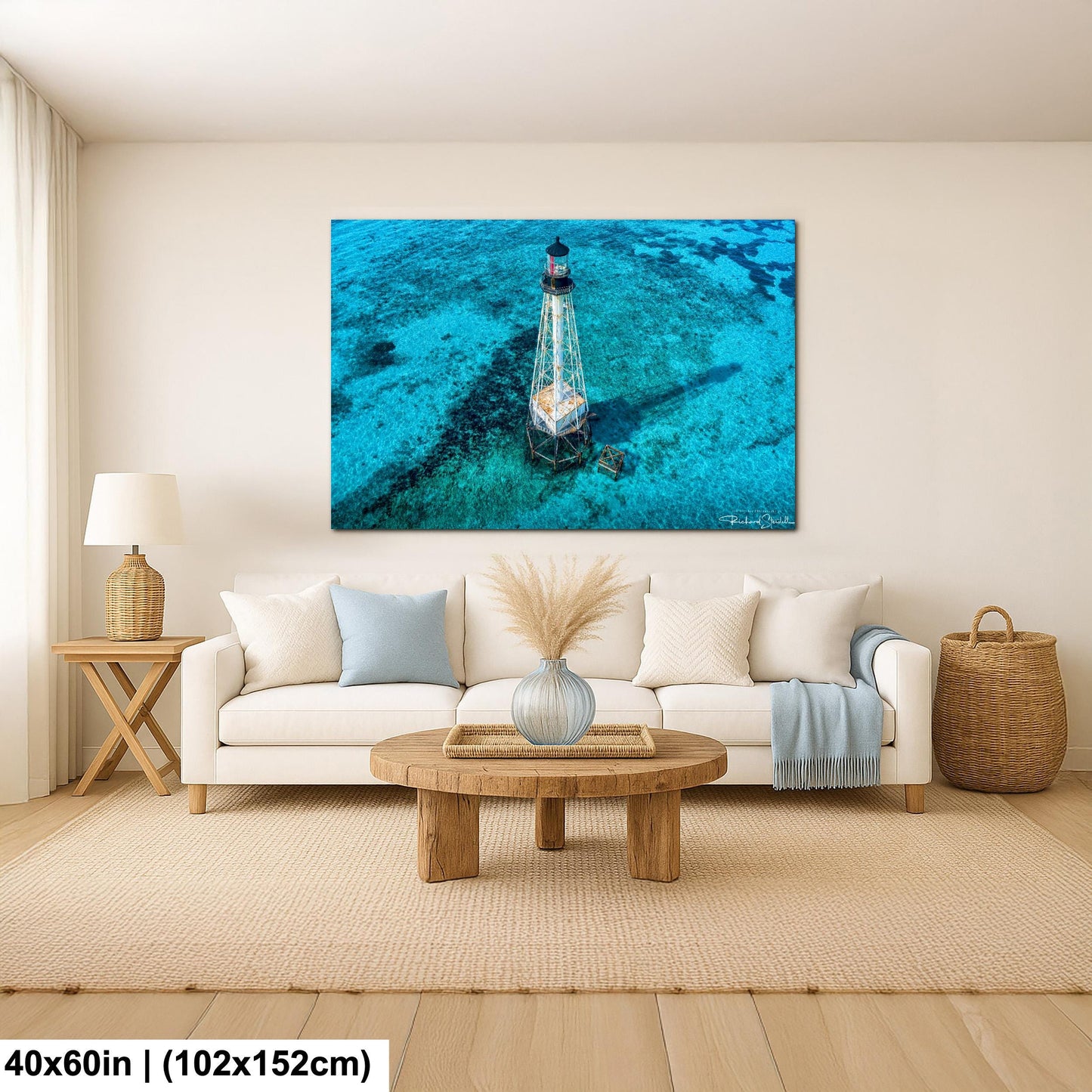 Lighthouse Wall Art – Florida Keys Coastal Wall Decor With Vibrant Coral Reef Print