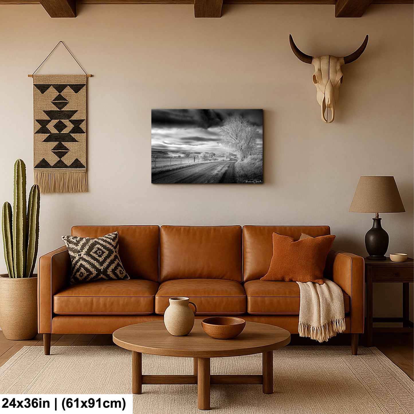 Winter Country Road Print: Black & White Landscape (Canvas or Metal)