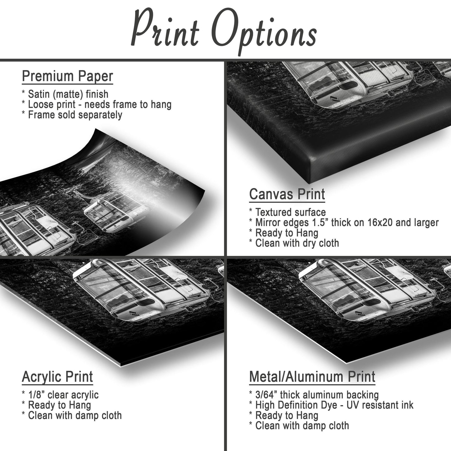 Vail Ski Lift Art – Black and White Print | Canvas, Metal & Acrylic Wall Decor