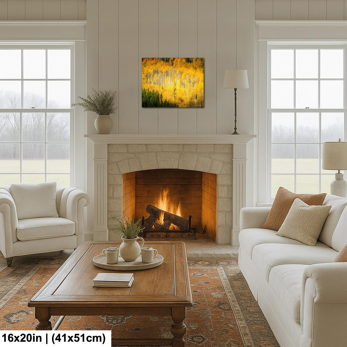 Colorado Aspen Tree Print - Rustic Autumn Mountain Wall Art with Yellow Aspen Leaves