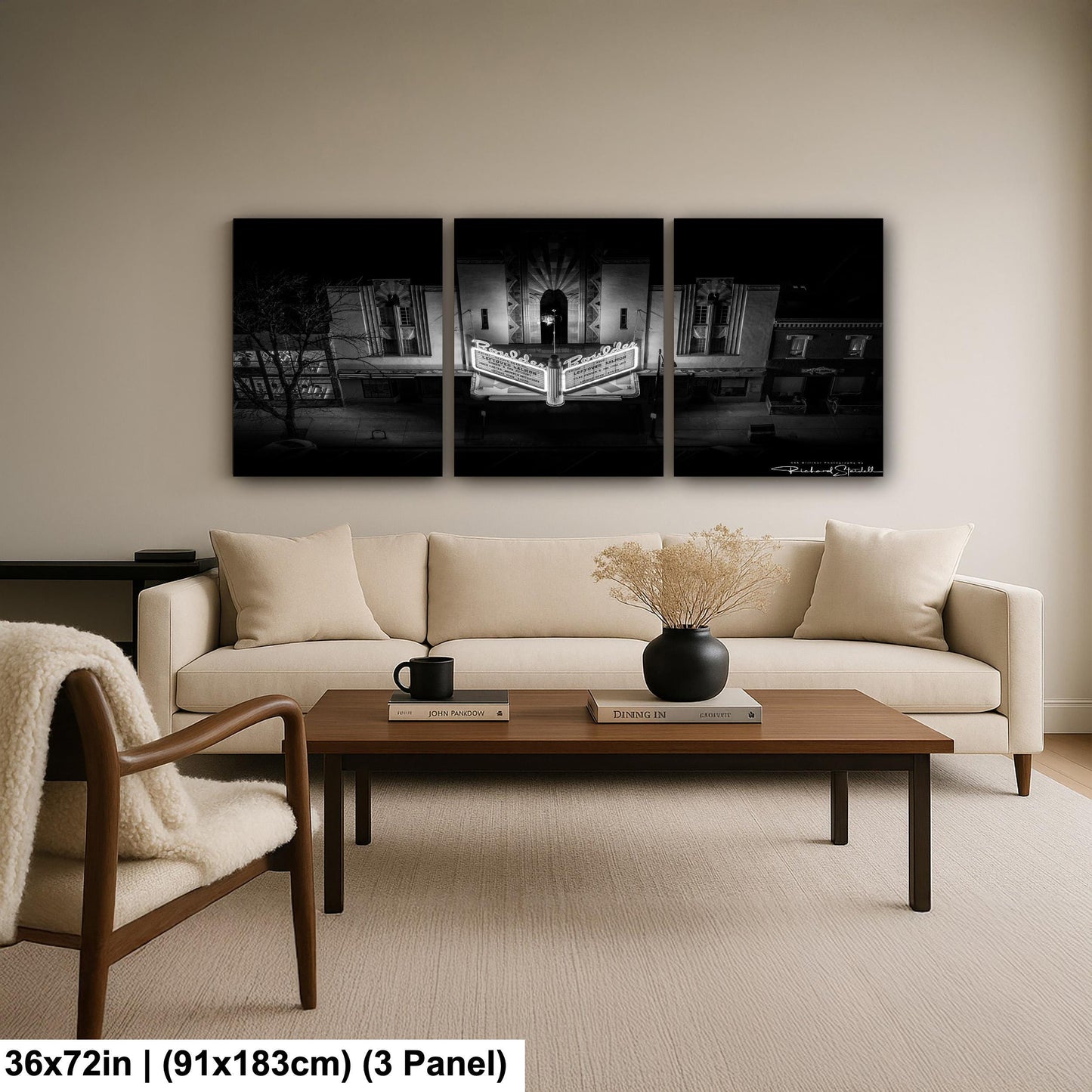 Boulder Theater Wall Art Canvas Acrylic (Ready to Hang, Black and White)