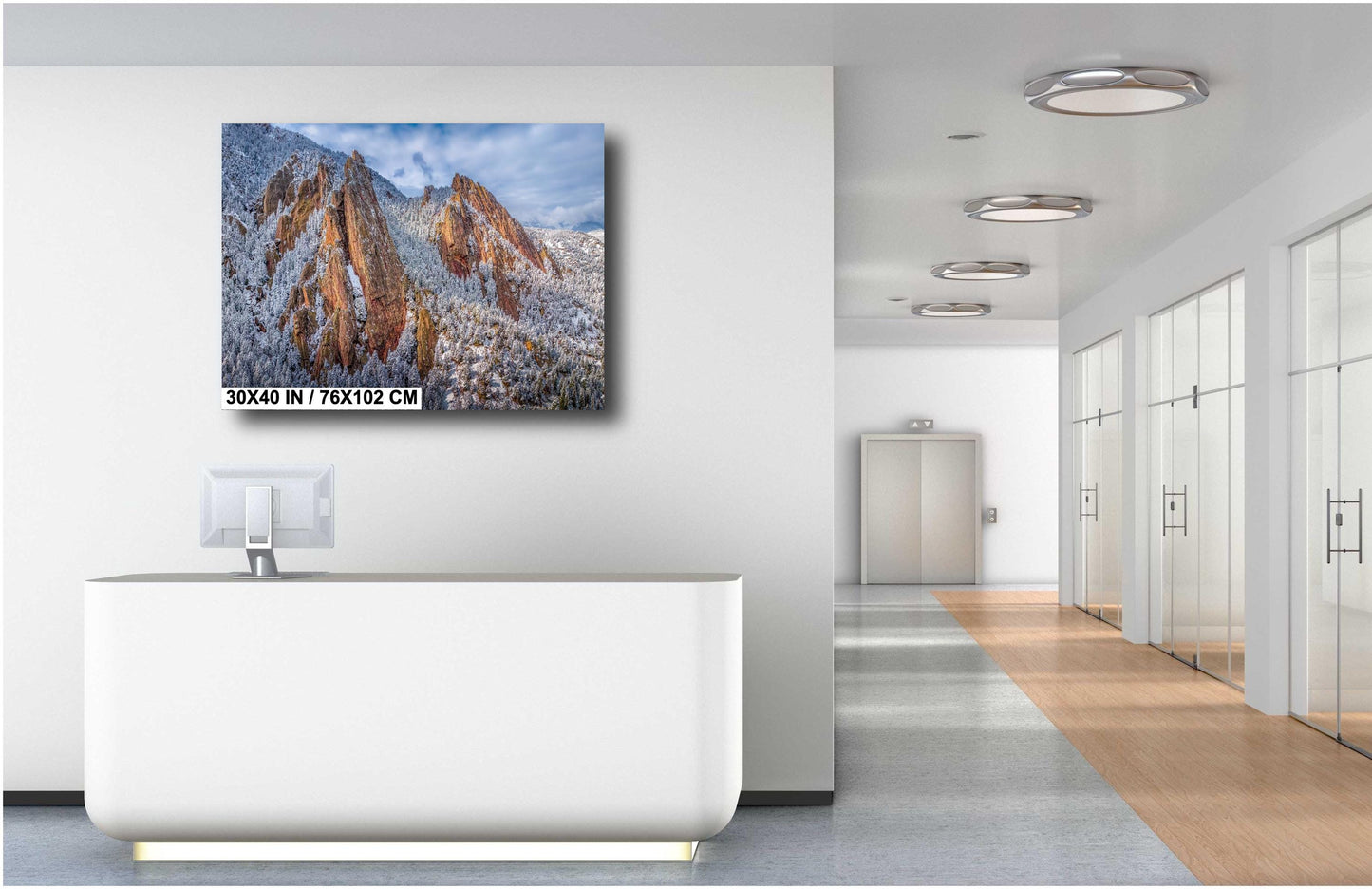 Boulder Wall Art – Flatirons Winter Landscape Print | Snowy Mountain Decor Gift
