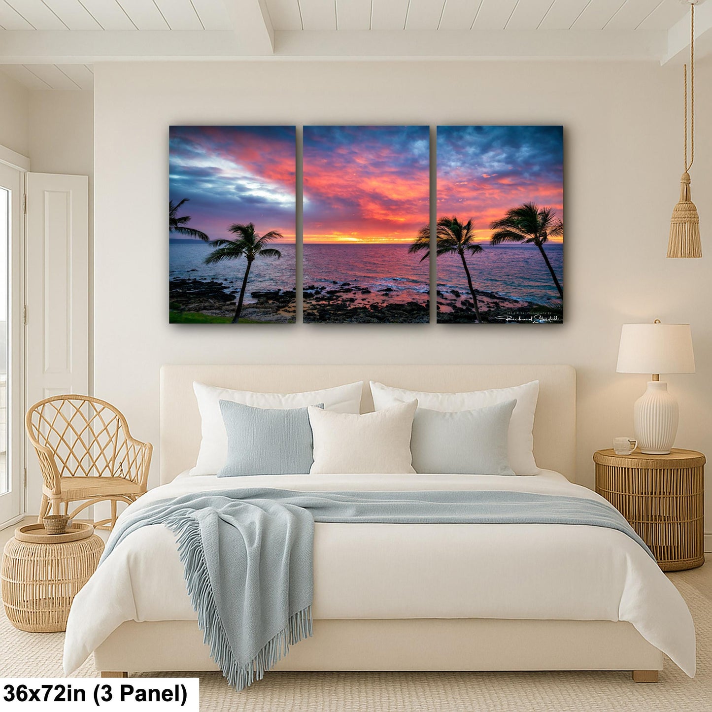 Sunset Wall Art - Maui Beach View With Tropical Palm Trees & Golden Hour Decor