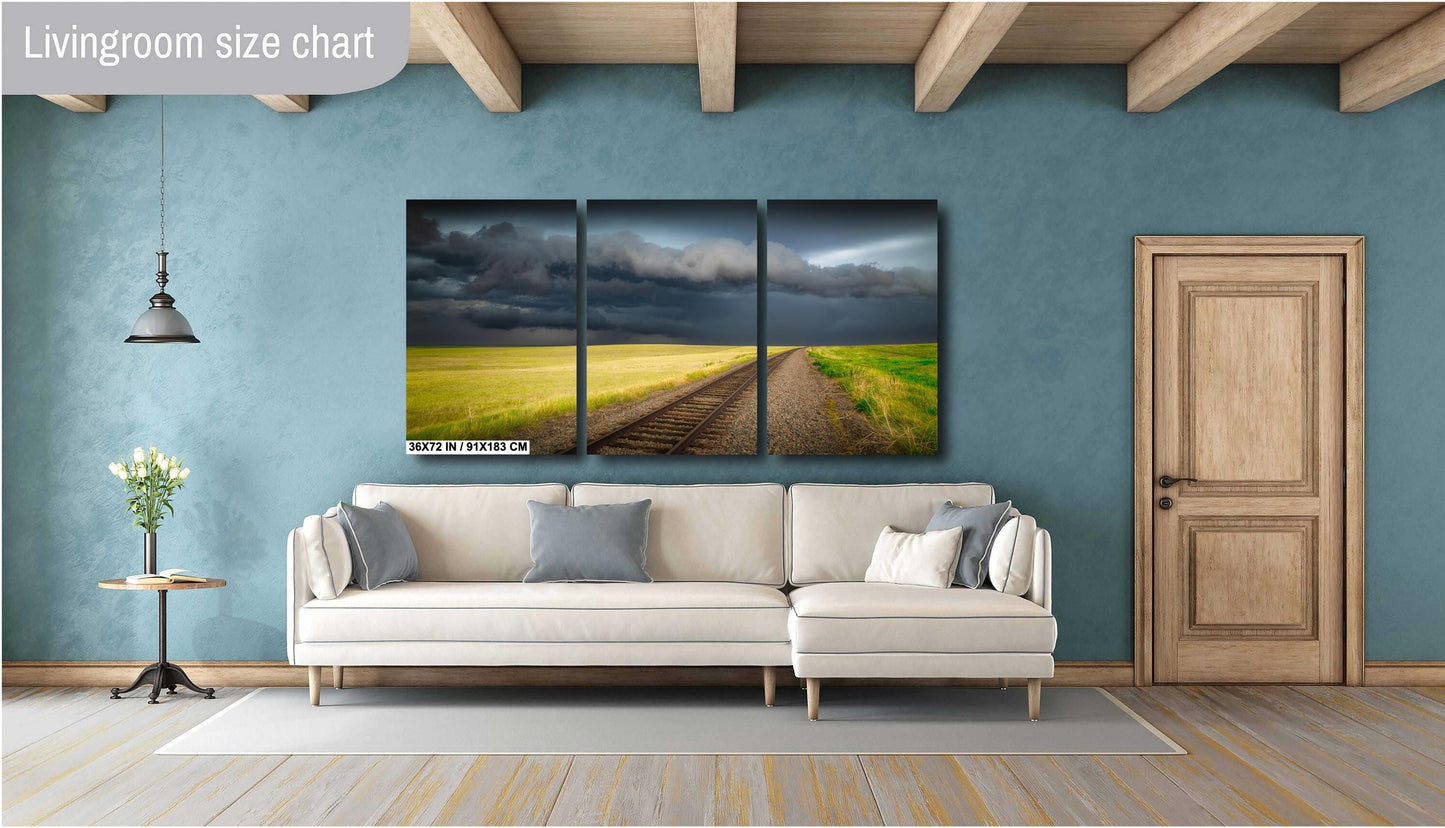 Railroad Storm Wall Art - Scenic Landscape Print | Ready to Hang Canvas