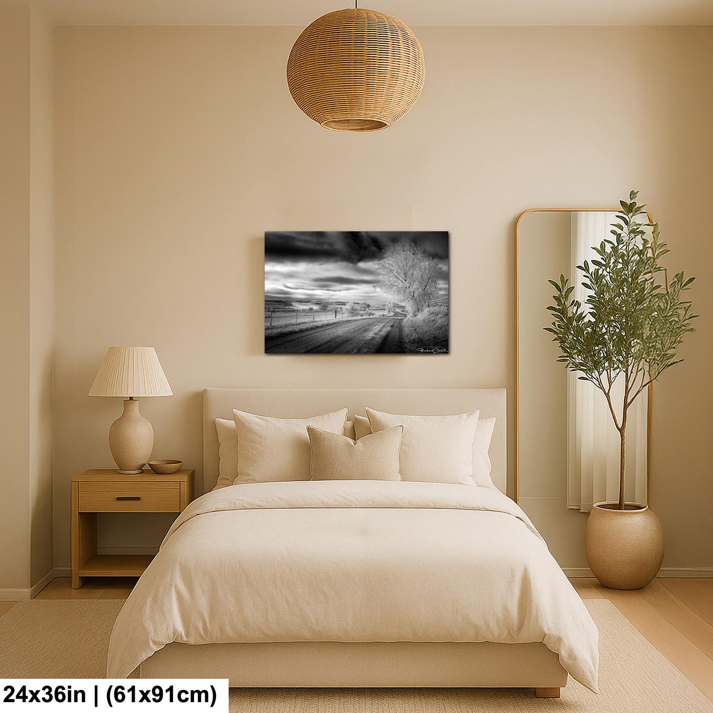 Winter Country Road Print: Black & White Landscape (Canvas or Metal)